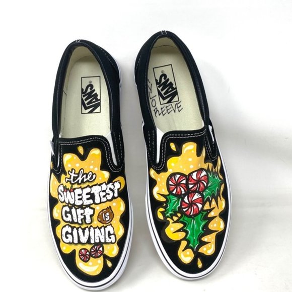 VANS Slip On Sneakers Canvas Yellow Black Men's Skate Low Top Custom Alsu01247 - Picture 8 of 10